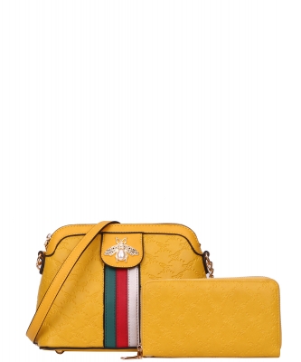 2in1 Bee Accent Quilted Crossbody Bag Wallet Set BE-8566W  YELuLOW